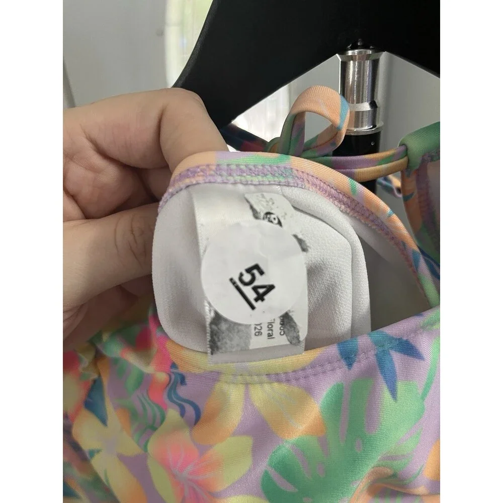 Target Girls Long Sleeve One-Piece Swimsuit Floral Tropical Multicolor Size L